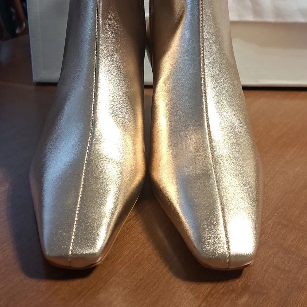 FLASH SALE SCHUTZ Metallic Gold Ankle Booties Mew $198 - Picture 3 of 7